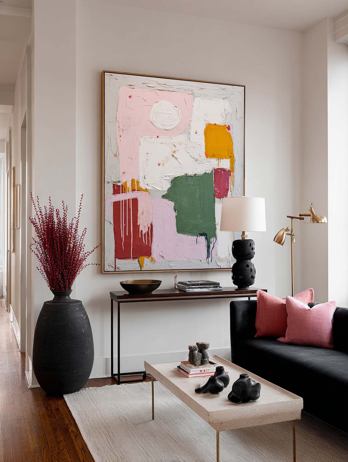Large Multicolor Minimalist Abstract Painting Modern Multicolor Minimalist Abstract Wall Art Hand-Painted Textured Oil Painting