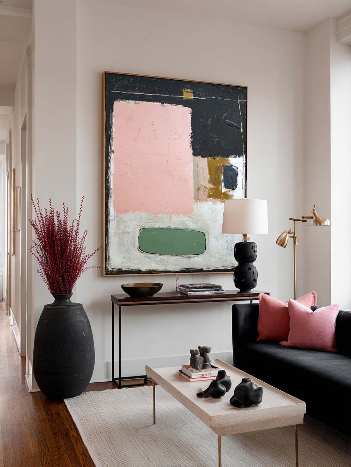 Large Black Pink And White Minimalist Abstract Painting Handmade Multicolor Abstract Wall Art Colorful Abstract Canvas Painting
