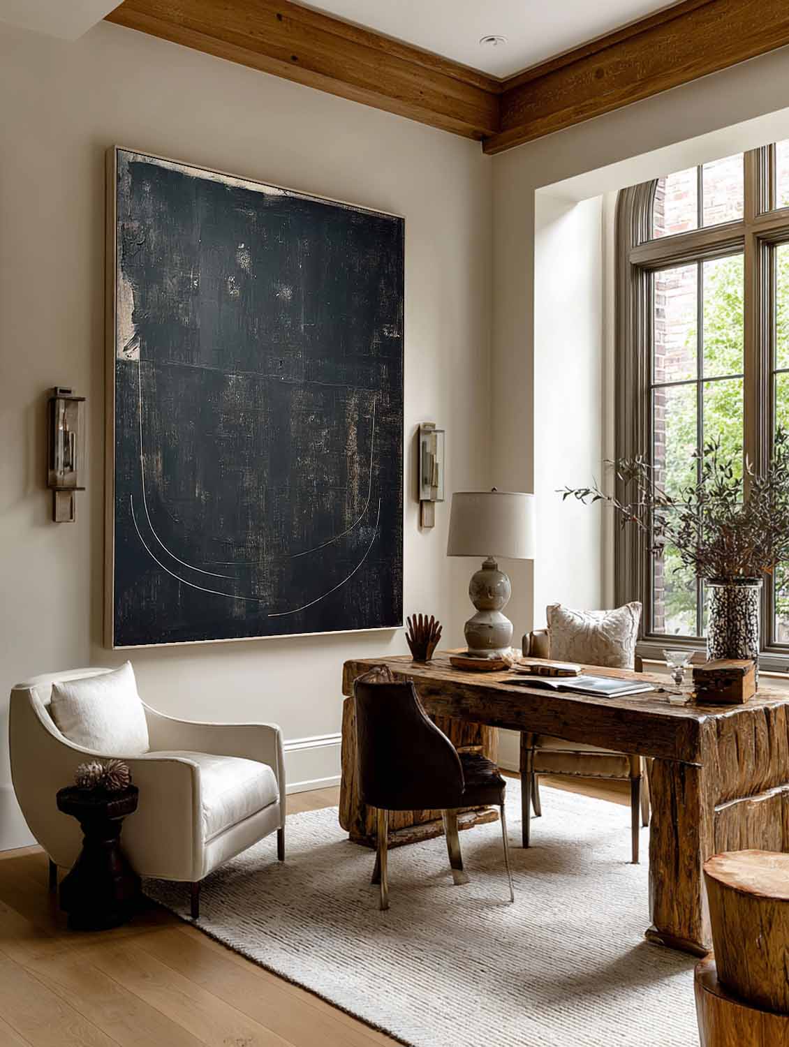 Handmade Black Minimalist Line Texture Painting Modern Handmade Black Abstract Painting Minimal Line Textured Canvas Artwork