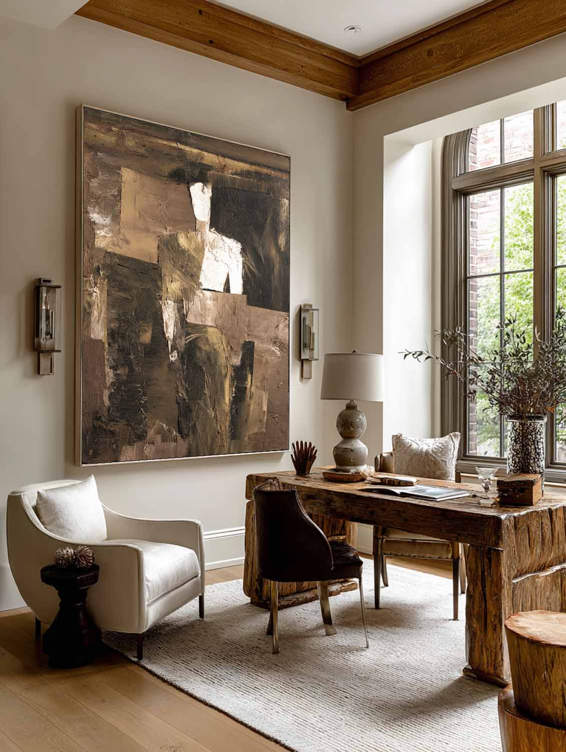 Contemporary Abstract People Wall Art Large Wabi Sabi Brown Abstract Artwork Neutral Brown And Black Oil Painting