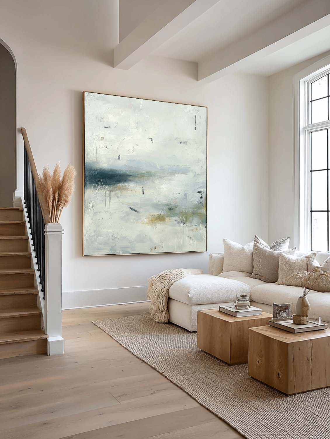 Minimalist Blue Gray Abstract Wall Art Large Wabi Sabi Gray Oil Painting Contemporary Wabi Sabi Canvas Art