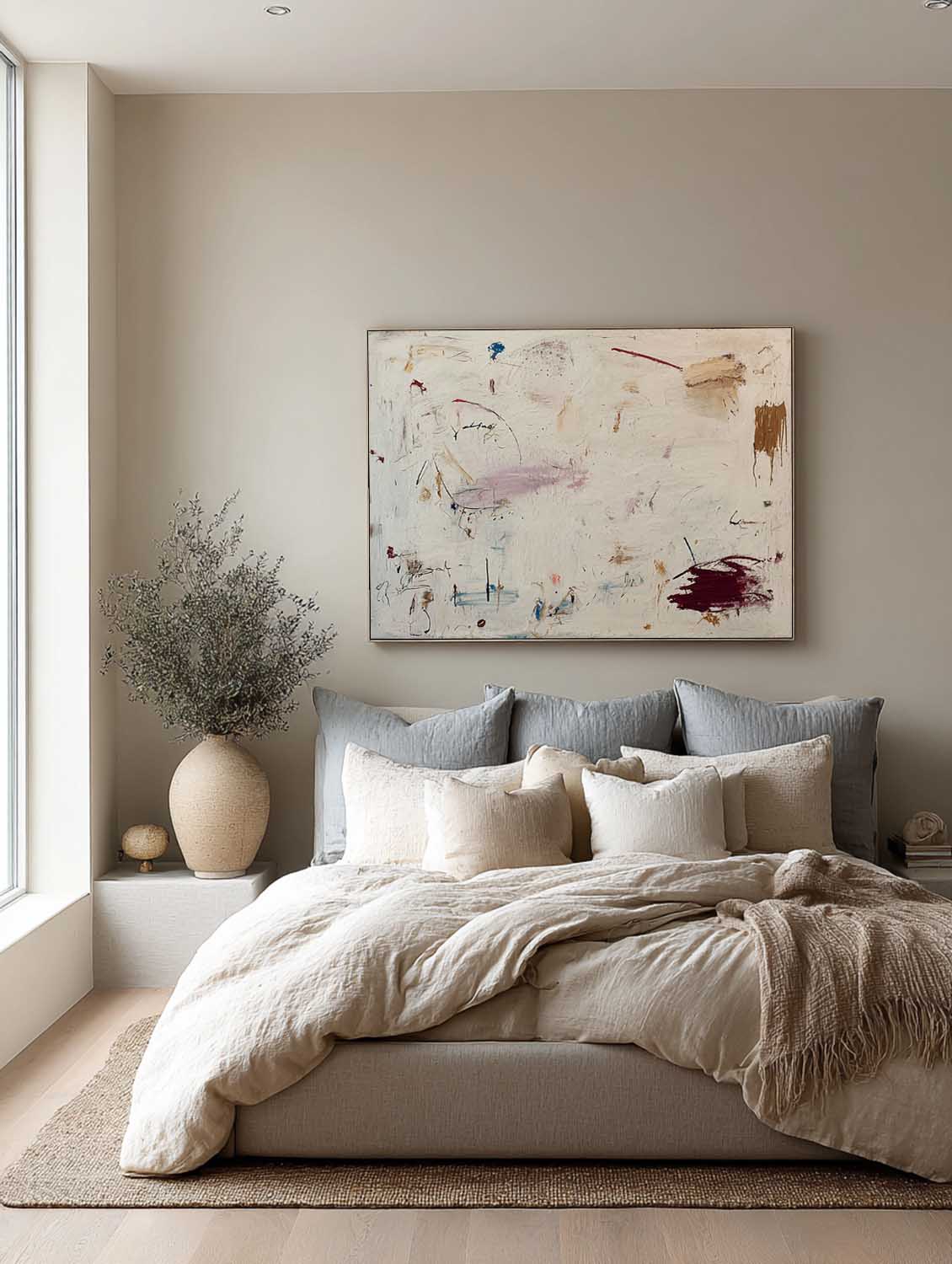 Large Neutral Beige Wall Art On Canvas Handmade Beige-Gray Graffiti Abstract Oil Painting Beige And Gray Abstract Canvas Art