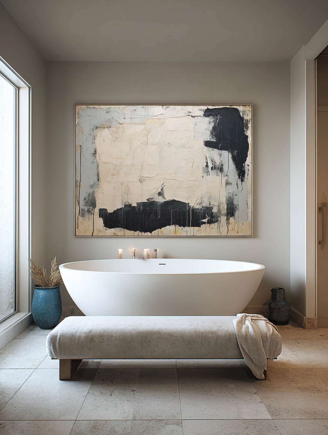 Large Beige Black And Gray Abstract Painting Beige And Black Textured Canvas Art Wabi Sabi Beige Abstract Wall Art