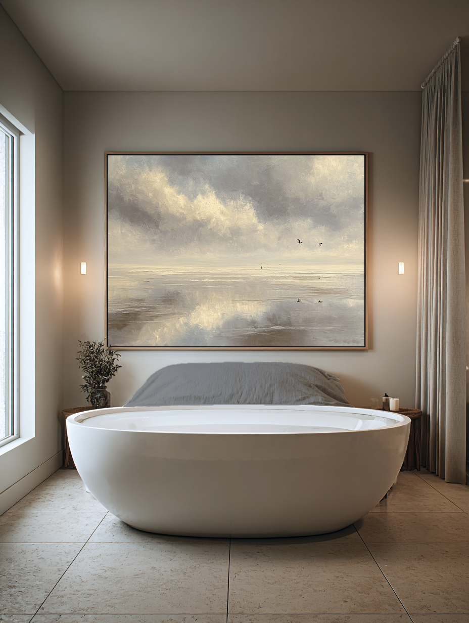 Large Minimalist Beige Beach Scene Painting Large Handmade Minimalist Beige Beach Landscape Art Original Beach Oil Painting