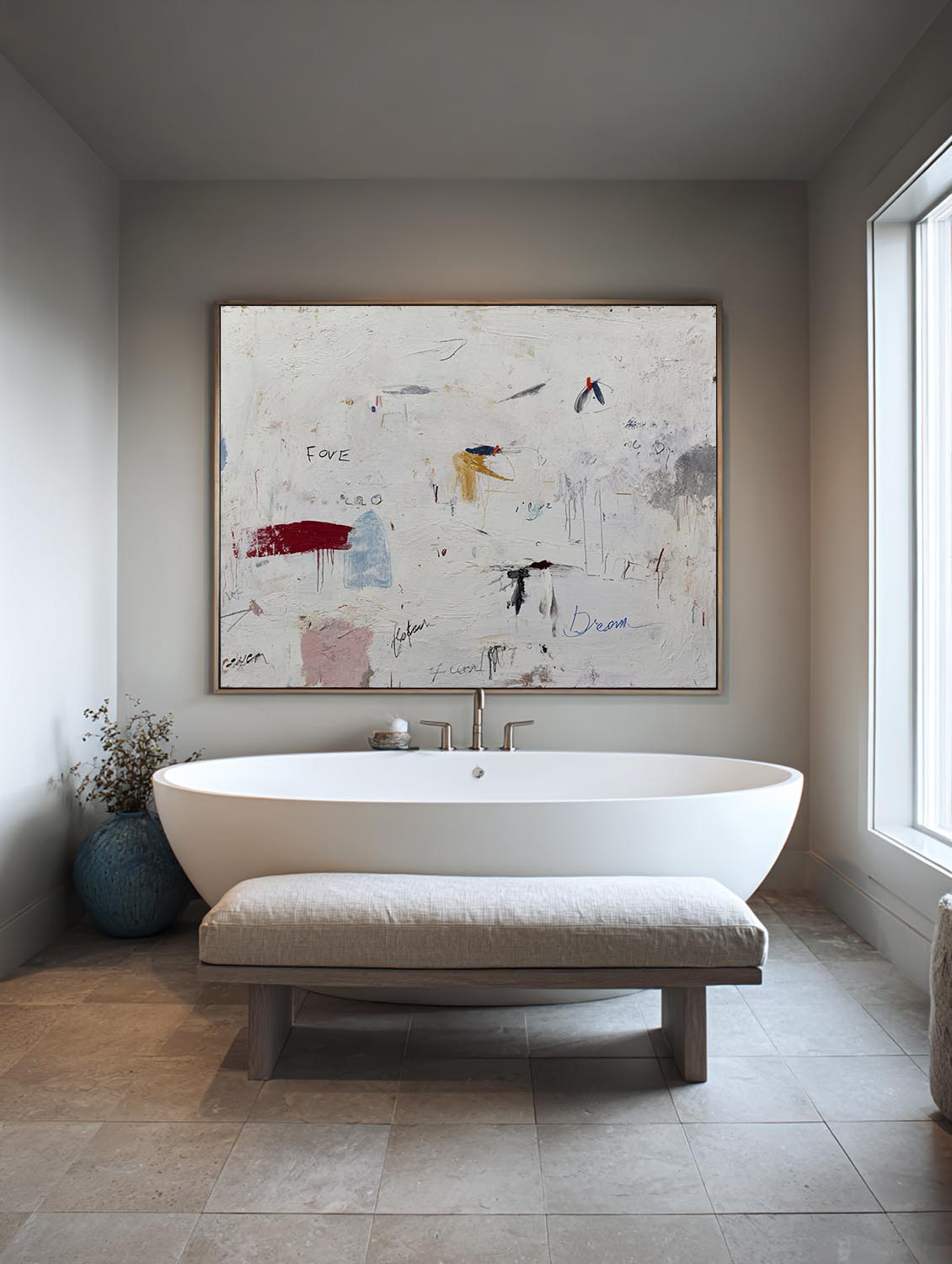 Contemporary Neutral White Graffiti Abstract Painting Minimalist Wabi-Sabi Graffiti Abstract Canvas Minimalist White Abstract Oil Painting