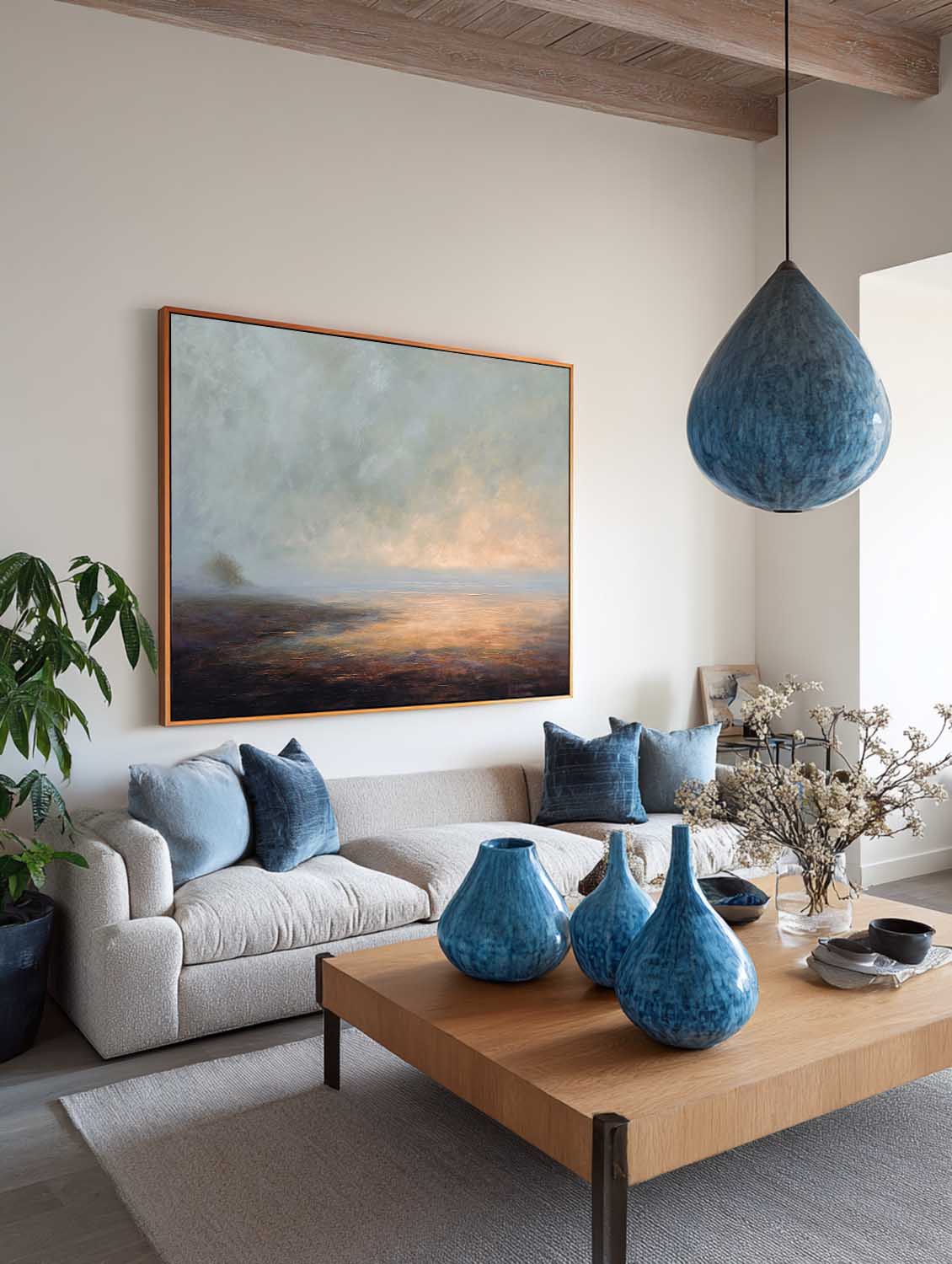 Large Abstract Sunrise Landscape Canvas Art Warm Horizon Brown Abstract Landscape Painting Large Sunrise Landscape Painting