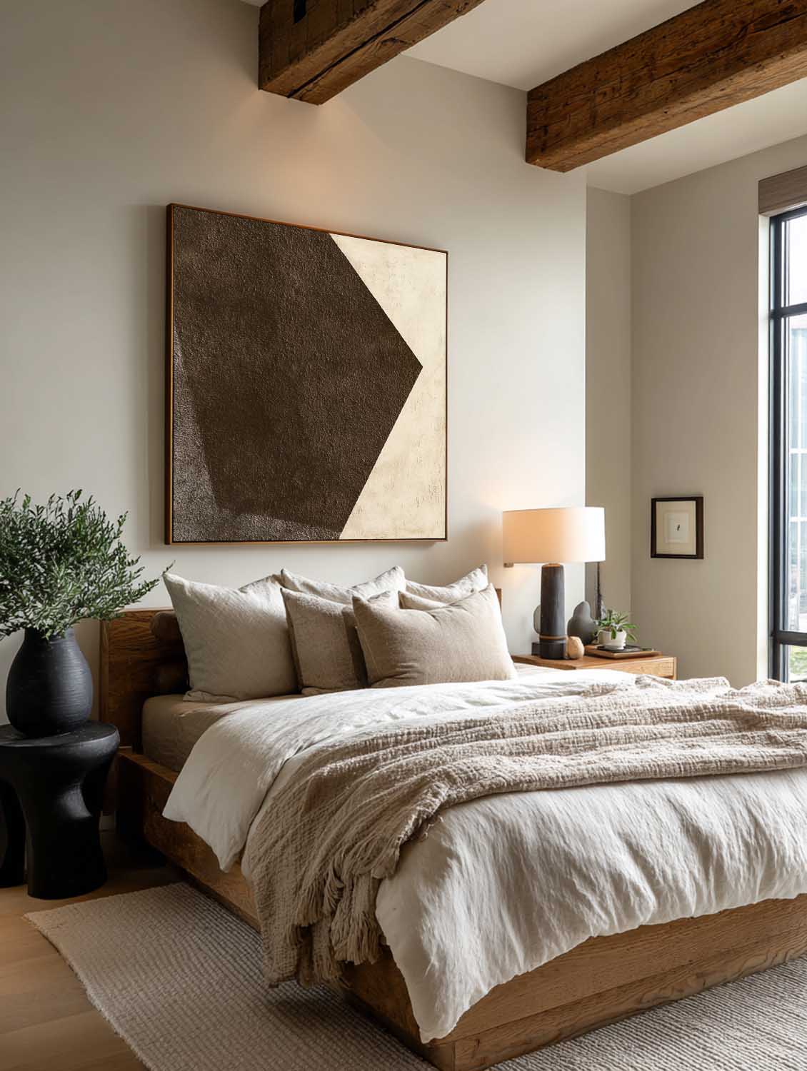 Large Brown And White Geometric Oil Painting Minimalist Brown Oil Painting On Canvas Neutral Brown Canvas Wall Art