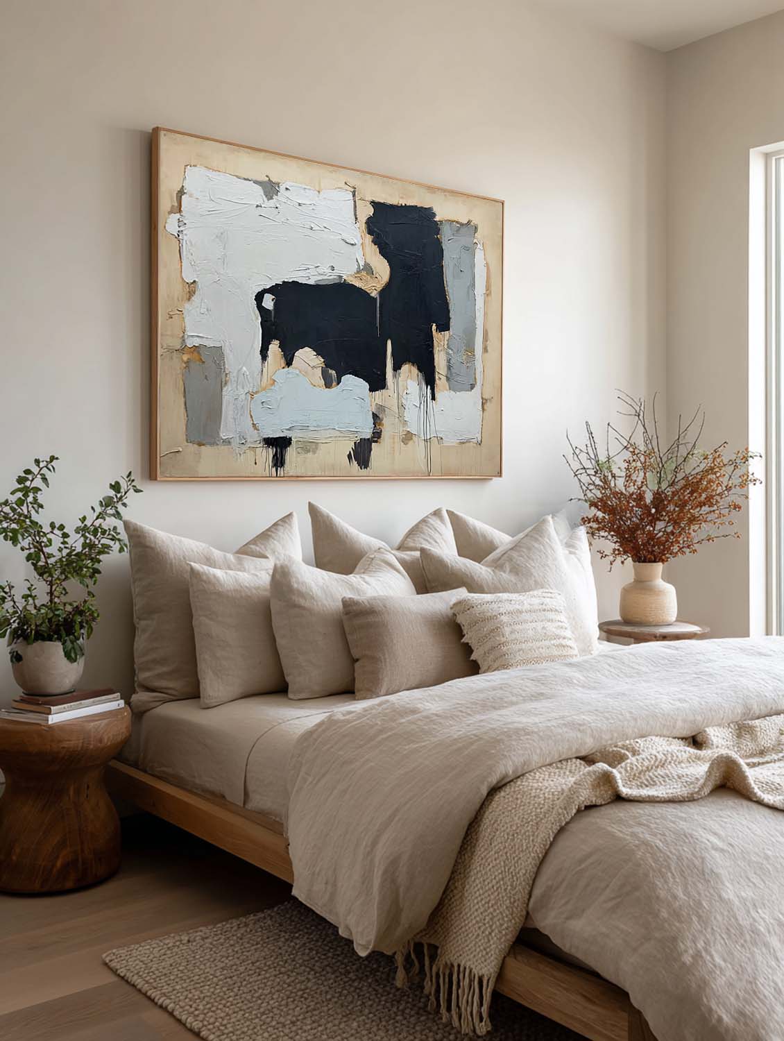 Large Minimalist Beige And Gray Abstract Oil Painting Original Beige And Black Texture Wall Art Neutral Beige Abstract Canvas Art