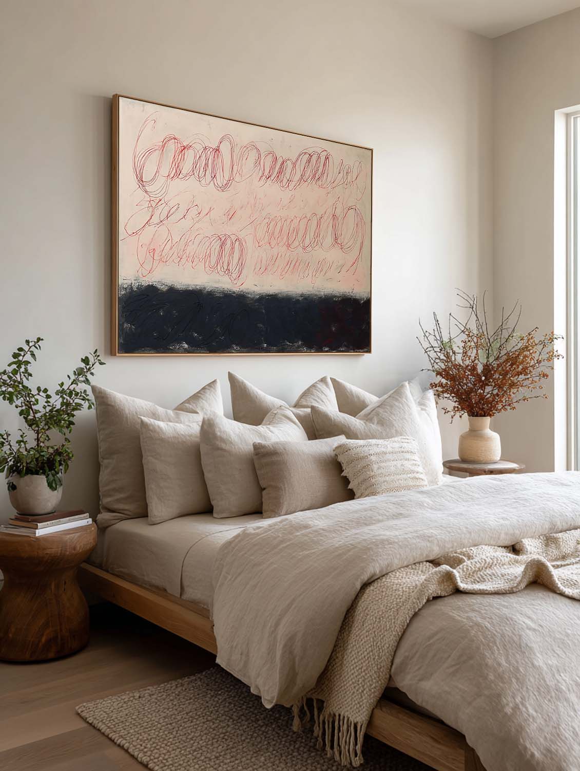 Large Horizontal Beige Line Oil Painting Original Beige And Black Abstract Oil Painting Minimalist Light Beige Abstract Wall Art