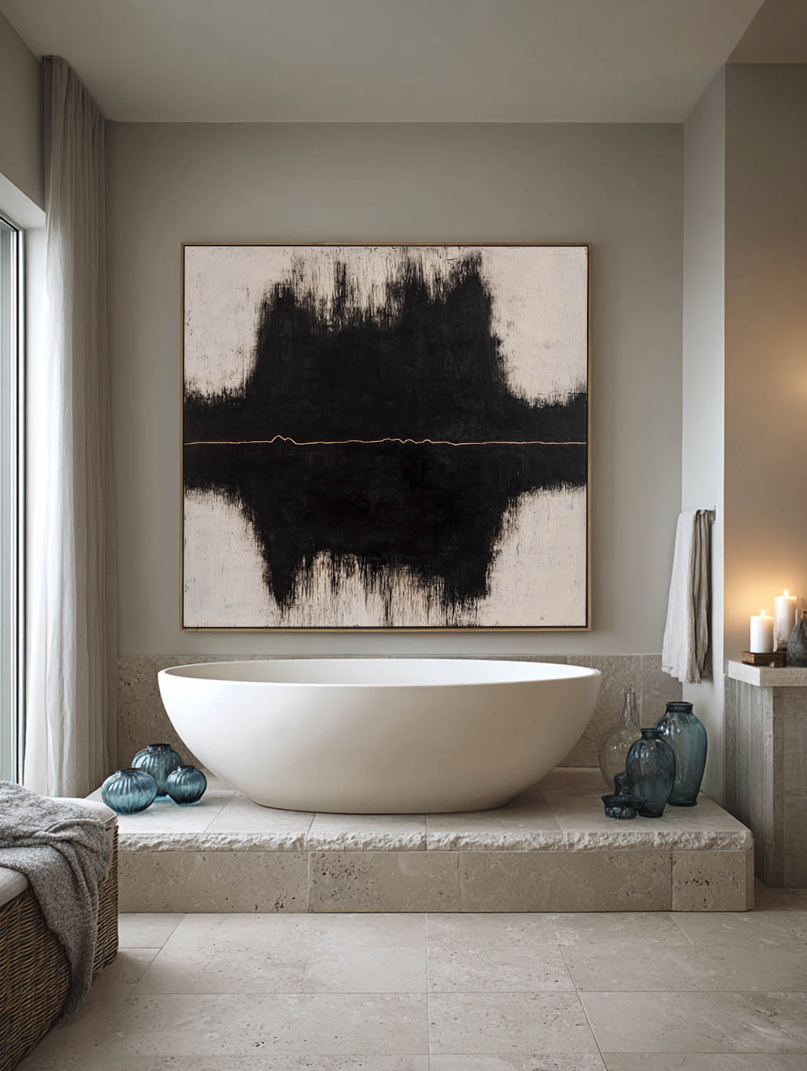 Handmade Black Square Abstract Painting Square Black And Beige Abstract Painting Neutral Beige Textured Canvas Art