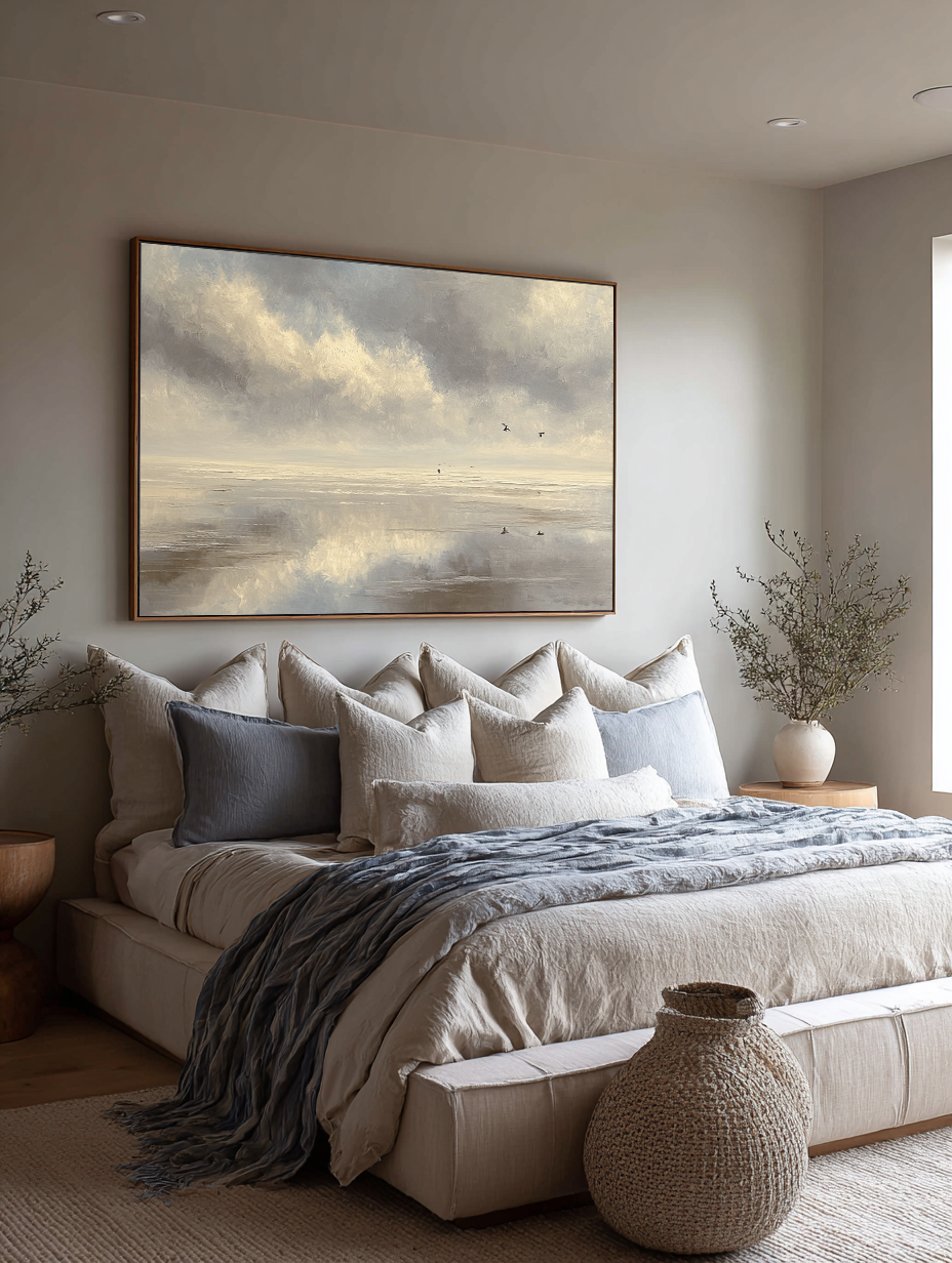 Large Minimalist Beige Beach Scene Painting Large Handmade Minimalist Beige Beach Landscape Art Original Beach Oil Painting