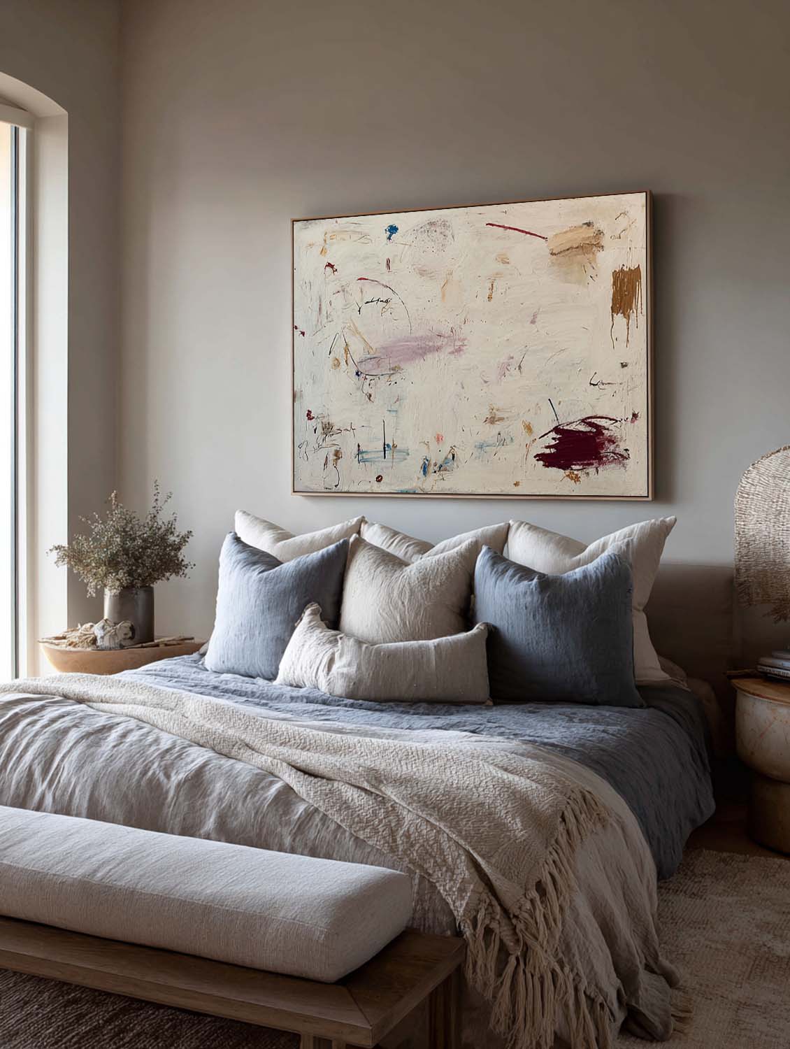 Large Neutral Beige Wall Art On Canvas Handmade Beige-Gray Graffiti Abstract Oil Painting Beige And Gray Abstract Canvas Art