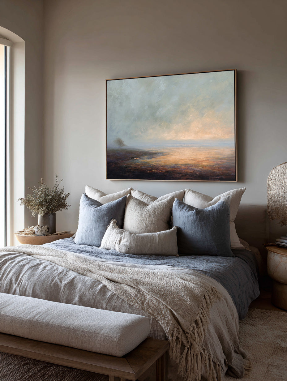 Large Abstract Sunrise Landscape Canvas Art Warm Horizon Brown Abstract Landscape Painting Large Sunrise Landscape Painting