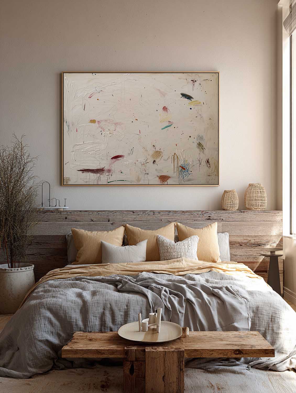 Handmade Neutral Beige Oil Painting Original Light Brown Abstract Canvas Art Large Beige Texture Graffiti Oil Painting