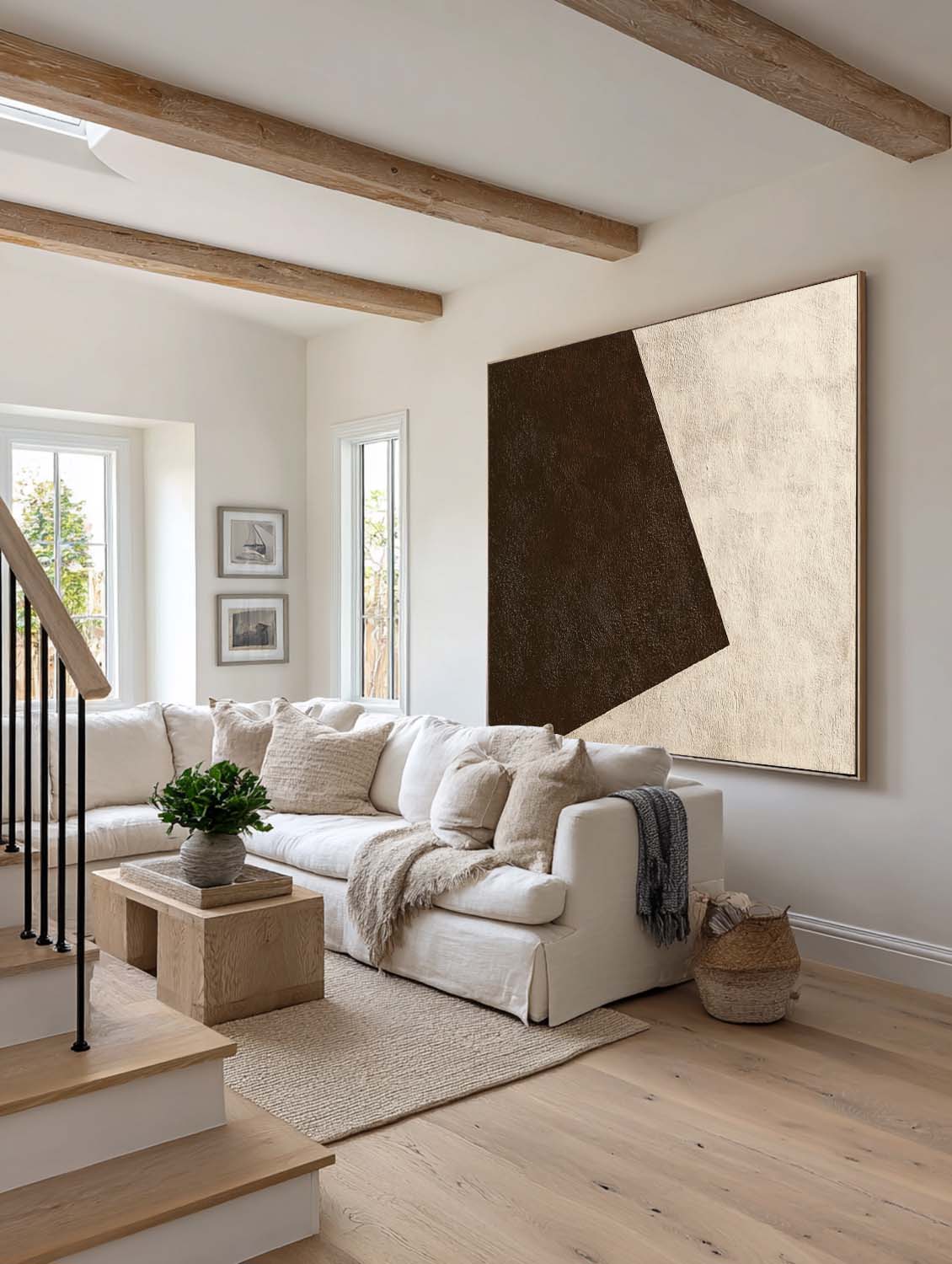 Contemporary Brown And Beige Geometric Abstract Artwork Wabi Sabi Geometric Abstract Painting Modern Neutral Canvas Wall Art
