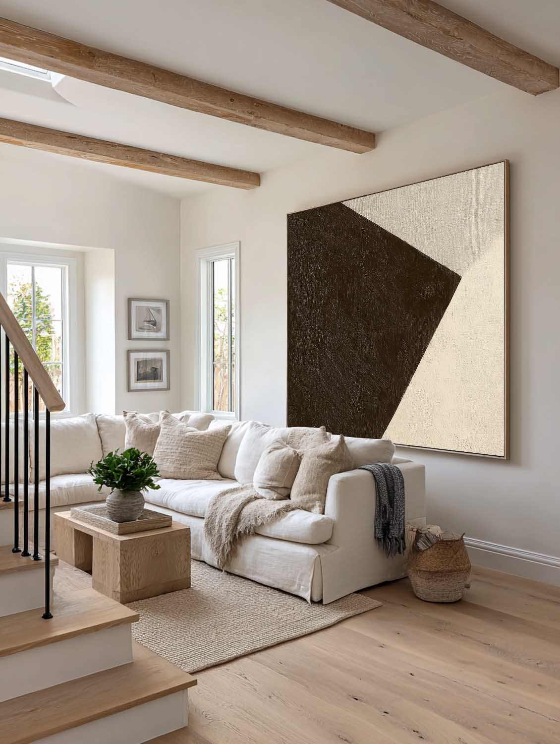 Large Brown And Beige Geometric Abstract Oil Painting Modern Geometric Abstract Wall Art Large Neutral Brown Wall Art