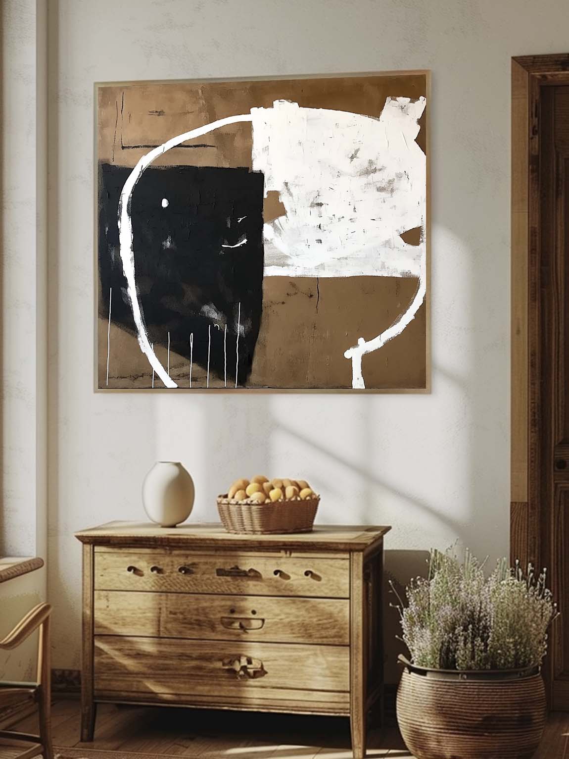 Large Retro White And Brown Wall Art Retro Black And Brown Wall Decor Minimalist Vintage Decor