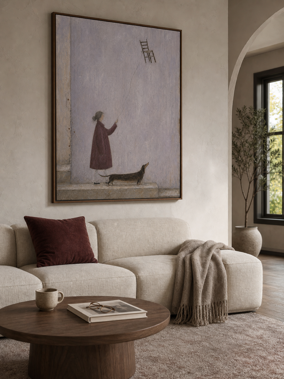 Whimsical Dachshund Art With Surreal Chair Balloon For Modern Home Decor