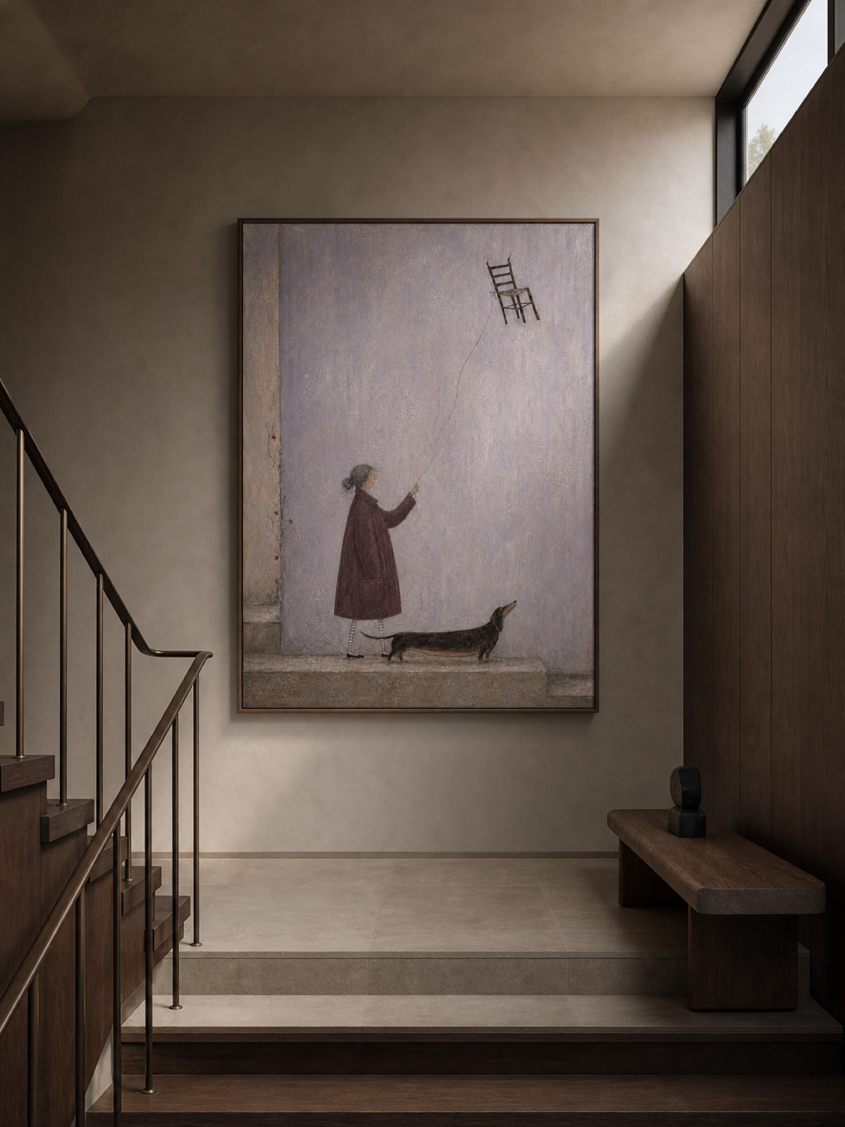 Whimsical Dachshund Art With Surreal Chair Balloon For Modern Home Decor