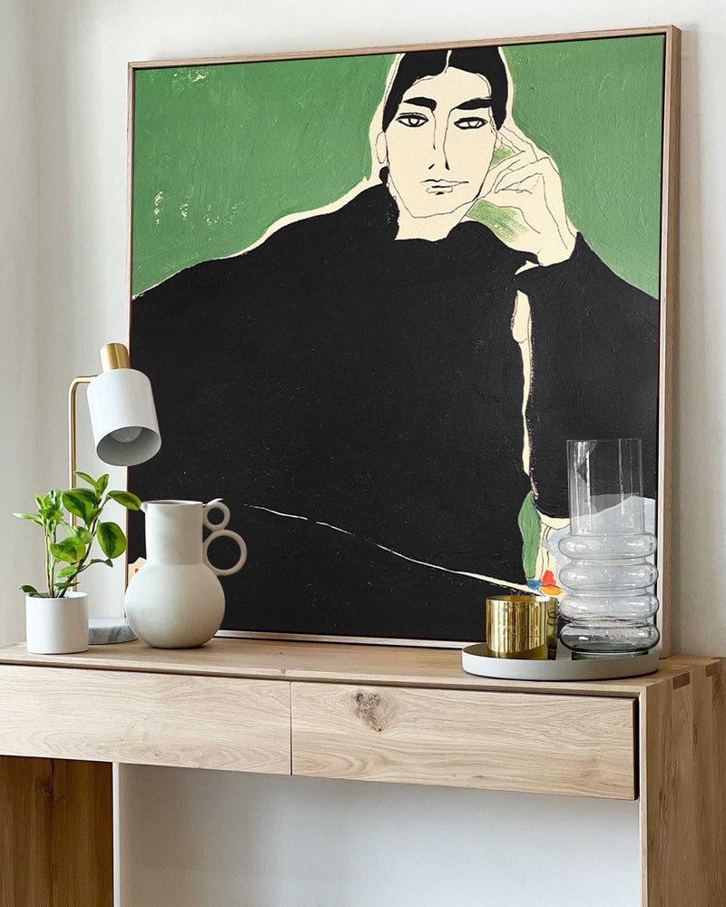 Modern Minimalist Woman Art Female Minimalist Wall Art Minimalist Portrait Painting Framed 