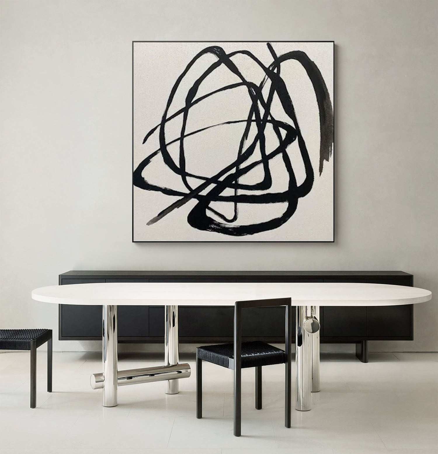 Black Line Minimalist Wall Art Black Abstract Line Painting Beige and Black Abstract Line Painting