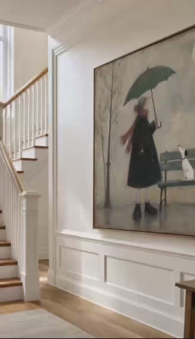 Dog Wall Art Vintage Woman And Dog Oil Painting For Reading Nook Decor