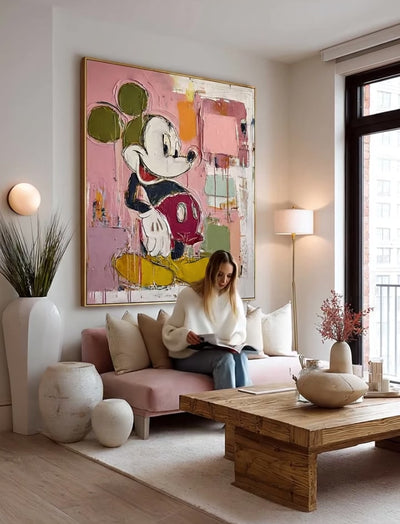 Original Mickey Abstract Painting Large Colorful Mickey Wall Art Original Textured Mickey Abstract Artwork