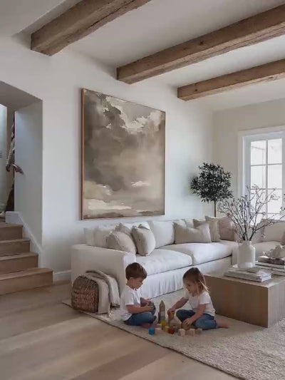 Vintage Cloud Wall Art Sky Beige Cloud Landscape Oil Painting Large Abstract Beige Cloud Painting