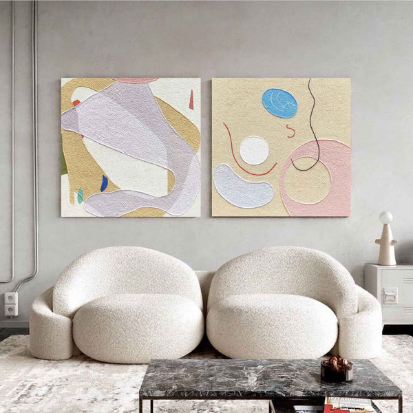 Set Of 2 Minimalist Boho Art Warm Diptych Warm Minimalist Geometric Abstract Painting On Canvas