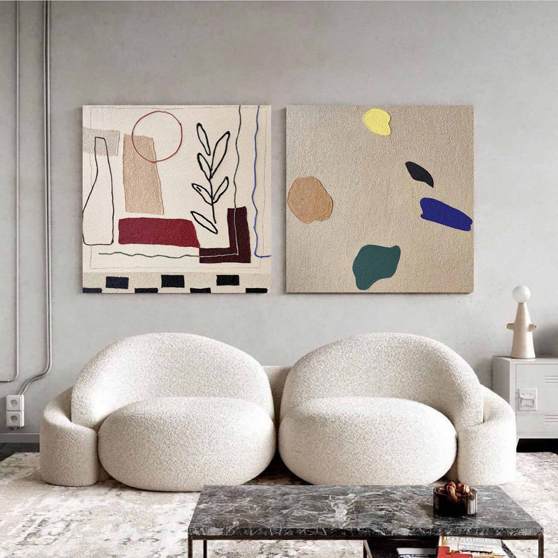 Set Of 2 Minimalist Boho Canvas Art Framed Mid 2 Pieces Century Minimalist Art Texture For Living Room Wall Decor