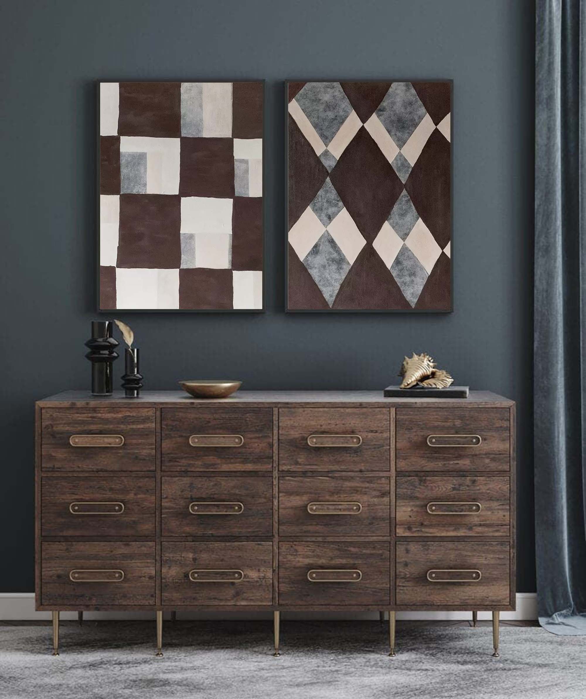 2 Piece Modern Minimalist Geometric Canvas Painting Set Of 2 Minimal Canvas Painting Brown