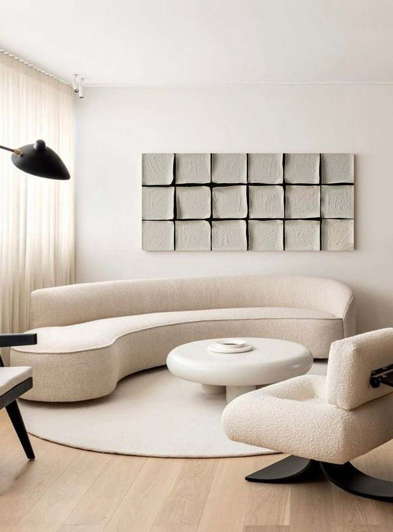 Large White Minimalist Geometric Painting Framed Modern Minimalist Wall Art Acrylic