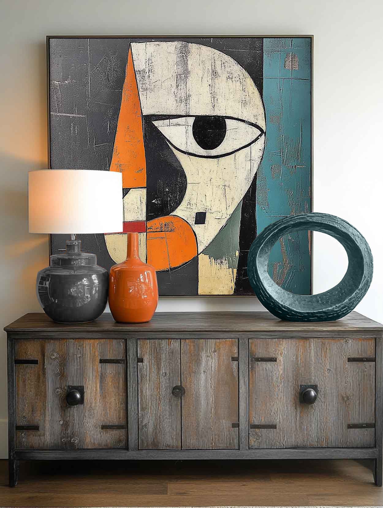 Retro Colorful Face Oil Painting Picasso Abstract Face Wall Art Original Large Colorful Face Canvas Art
