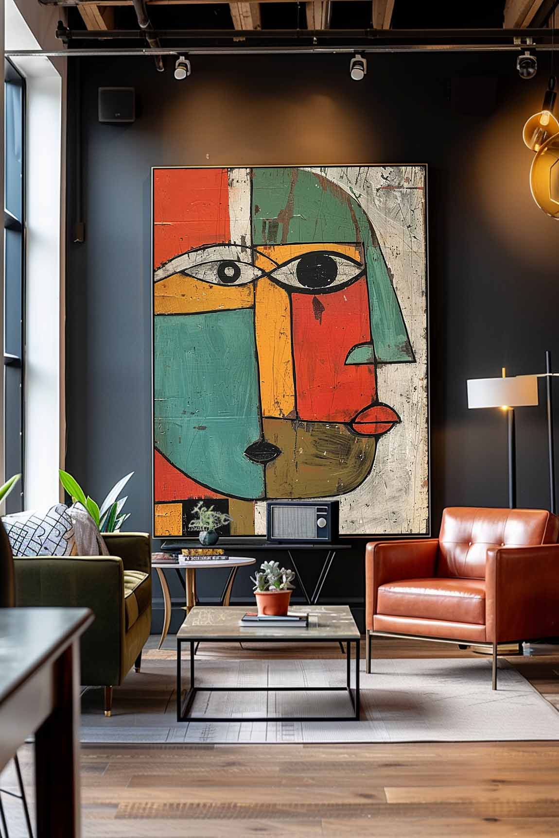 Vintage Picasso Figure Painting Minimalist Head Oil Painting Vintage Colorful Abstract Face Wall Art