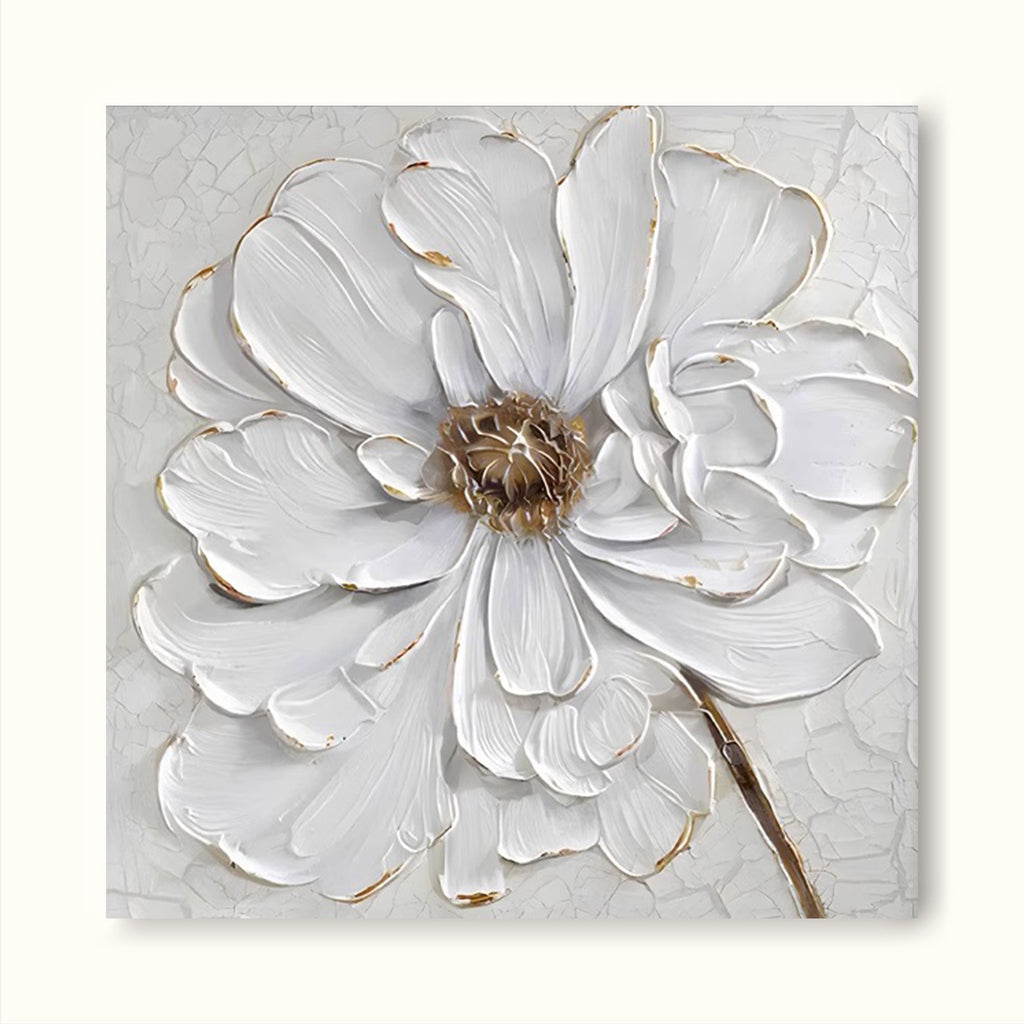 White Texture Flower Minimalist Painting Acrylic Minimal Flower Art For