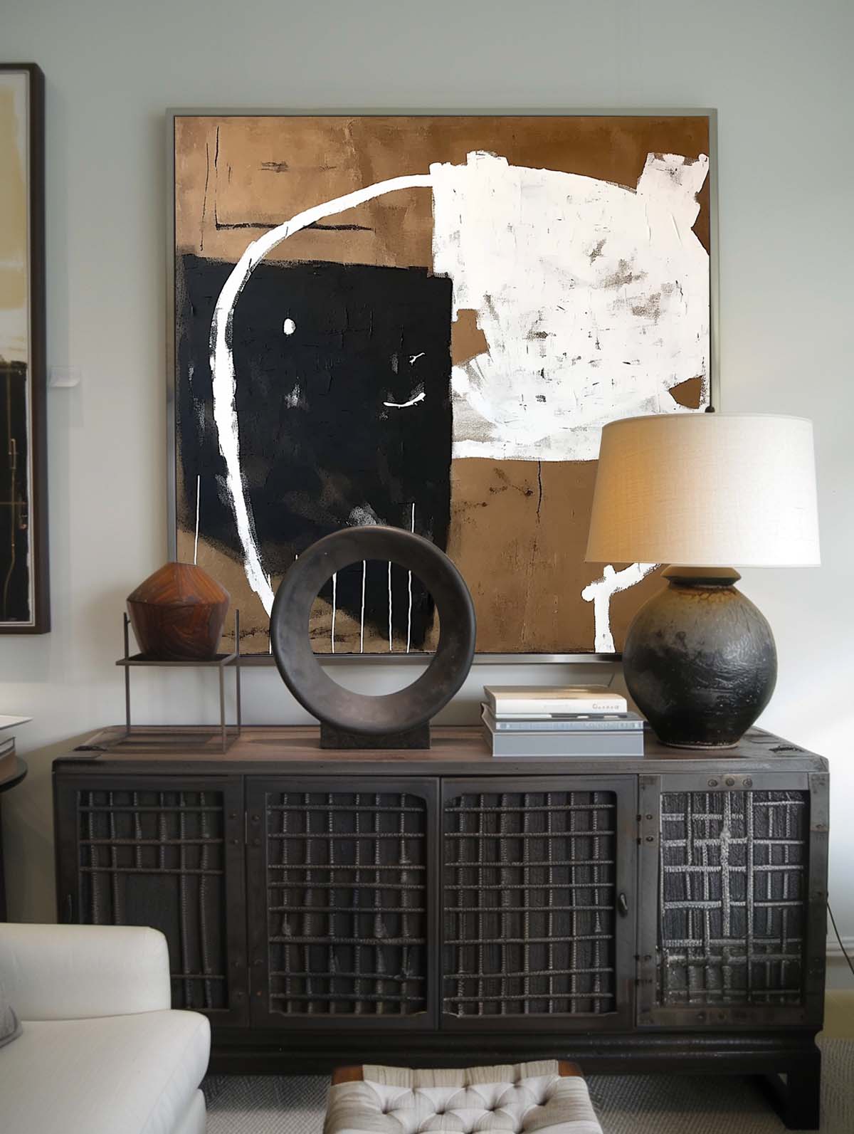 Large Retro White And Brown Wall Art Retro Black And Brown Wall Decor Minimalist Vintage Decor