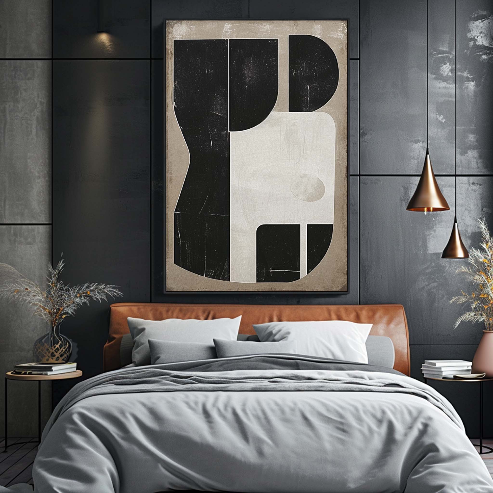 Large Black Abstract Wall Art White And Black Minimalist Painting Contemporary Wall Decor