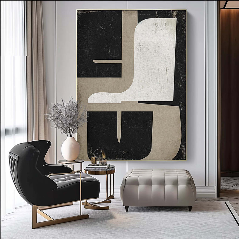 Large Black and White Wall Art  White Minimalist Painting Large Black  Abstract Painting