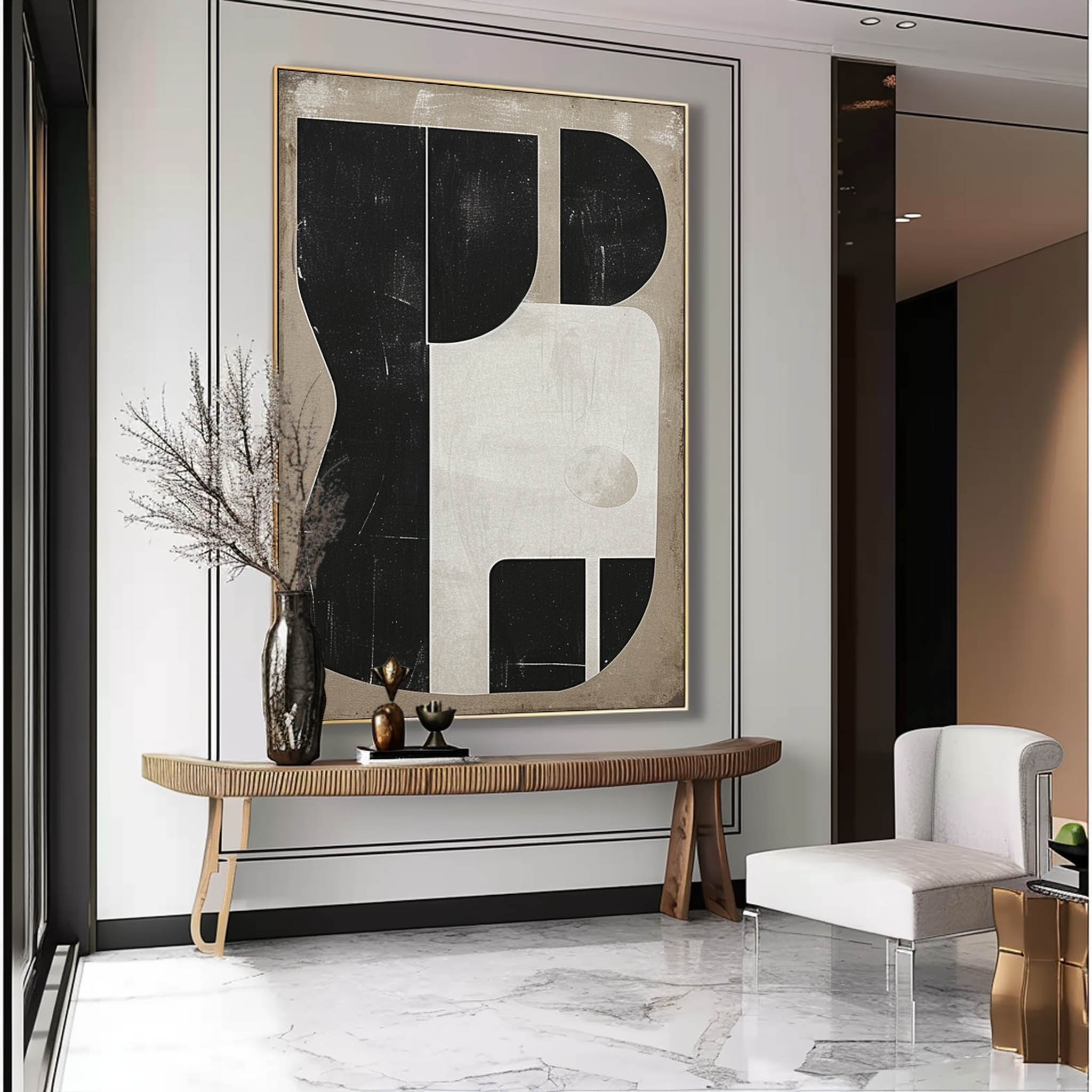 Large Black Abstract Wall Art White And Black Minimalist Painting Contemporary Wall Decor