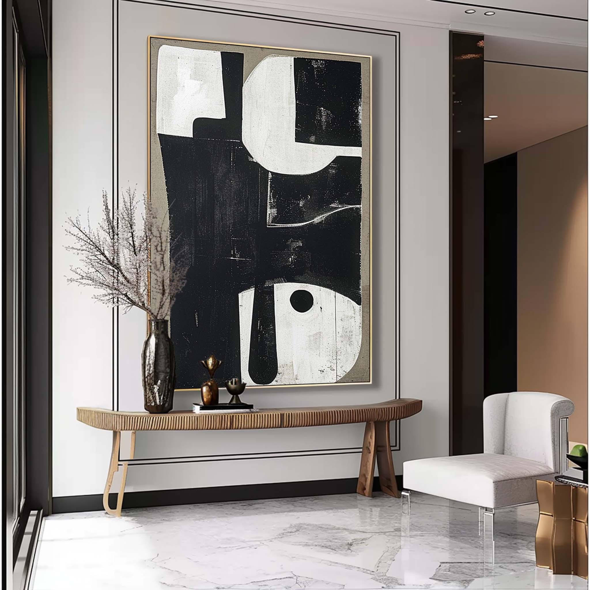White And Black Minimalist Oil Painting White Wabi Sabi Minimalist Wall Art Beige Wall Art
