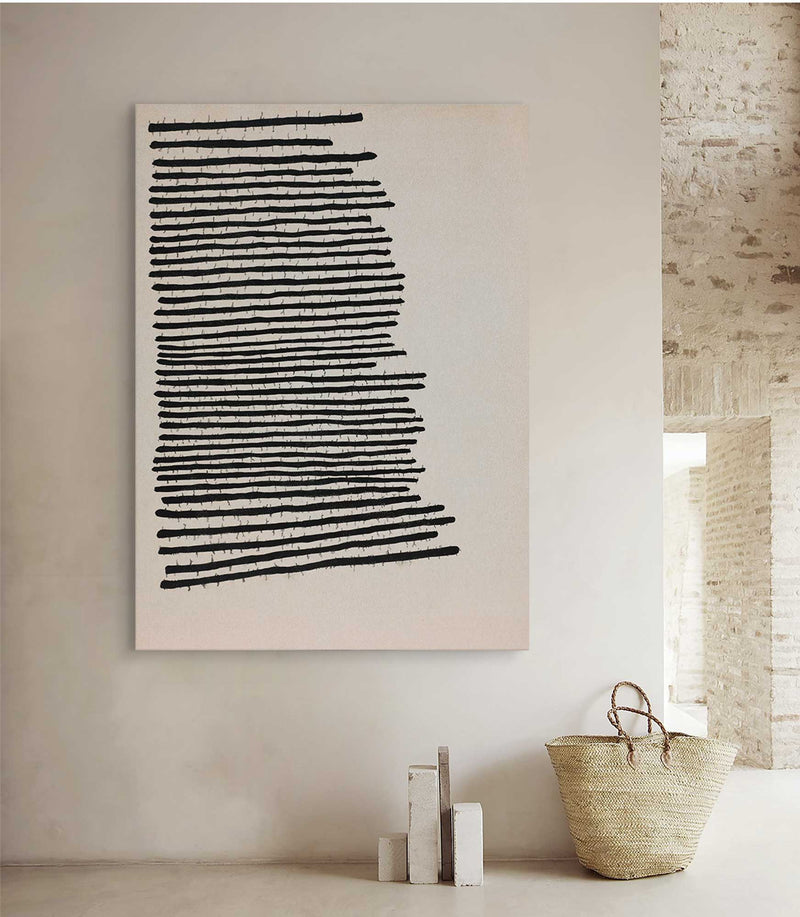 Simple minimalist black and white line art painting modern minimalist abstract art for living room