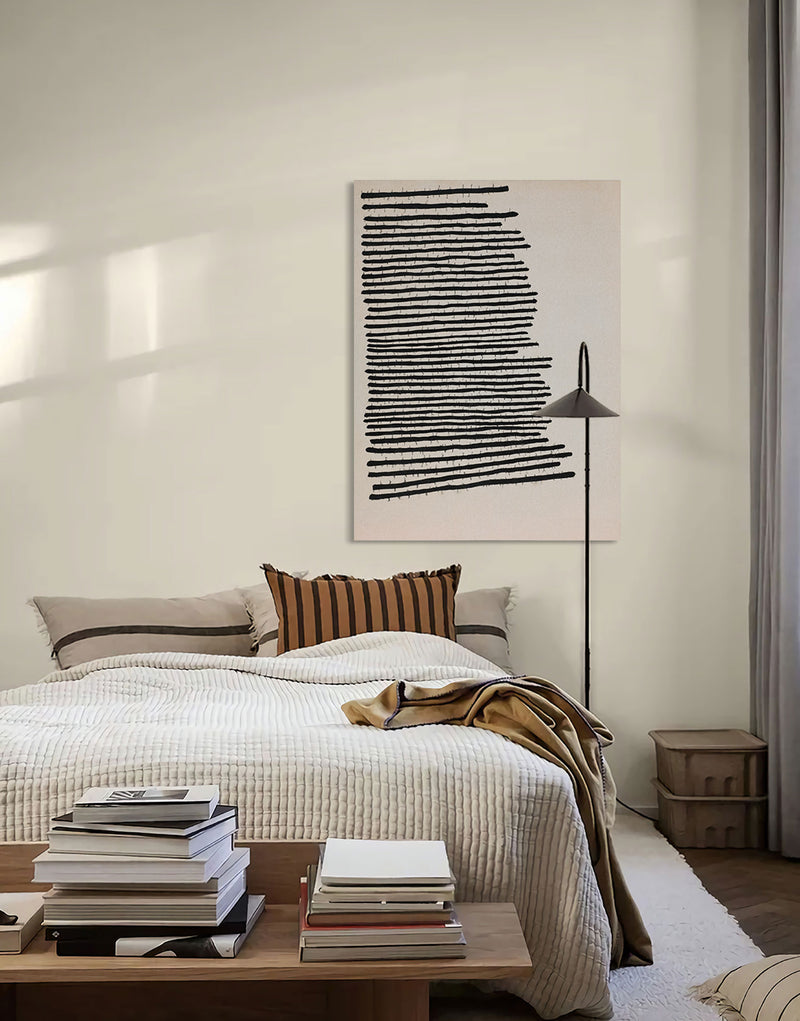 Simple minimalist black and white line art painting modern minimalist abstract art for living room