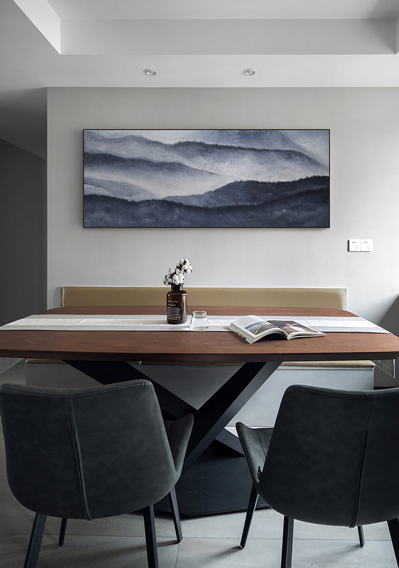 Extra large landscape minimalist painting acrylic Panoramic blue minimalist living room wall art