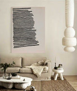 Simple minimalist black and white line art painting modern minimalist abstract art for living room