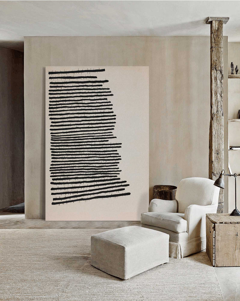 Simple minimalist black and white line art painting modern minimalist abstract art for living room