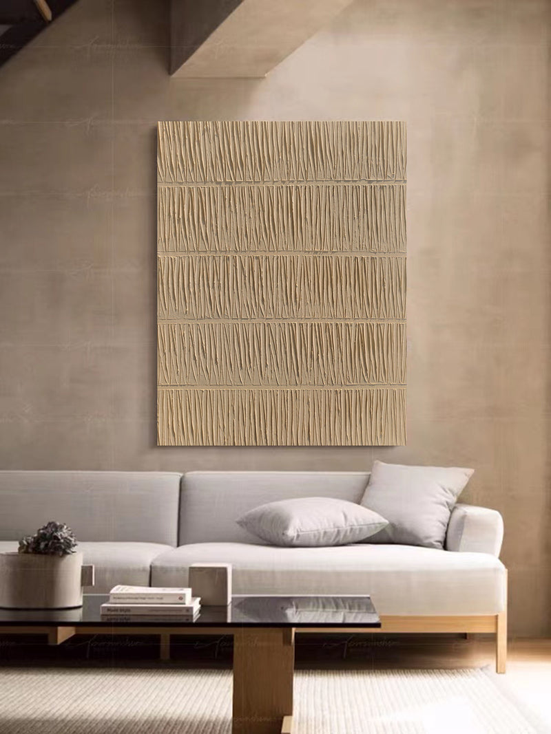 Textured Beige minimalist geometric canvas art painting acrylic extra large for living room decor