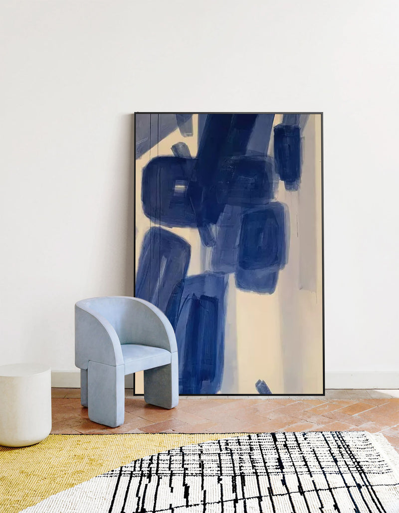 blue abstract minimalist geometric painting contemporary minimalist art for living room