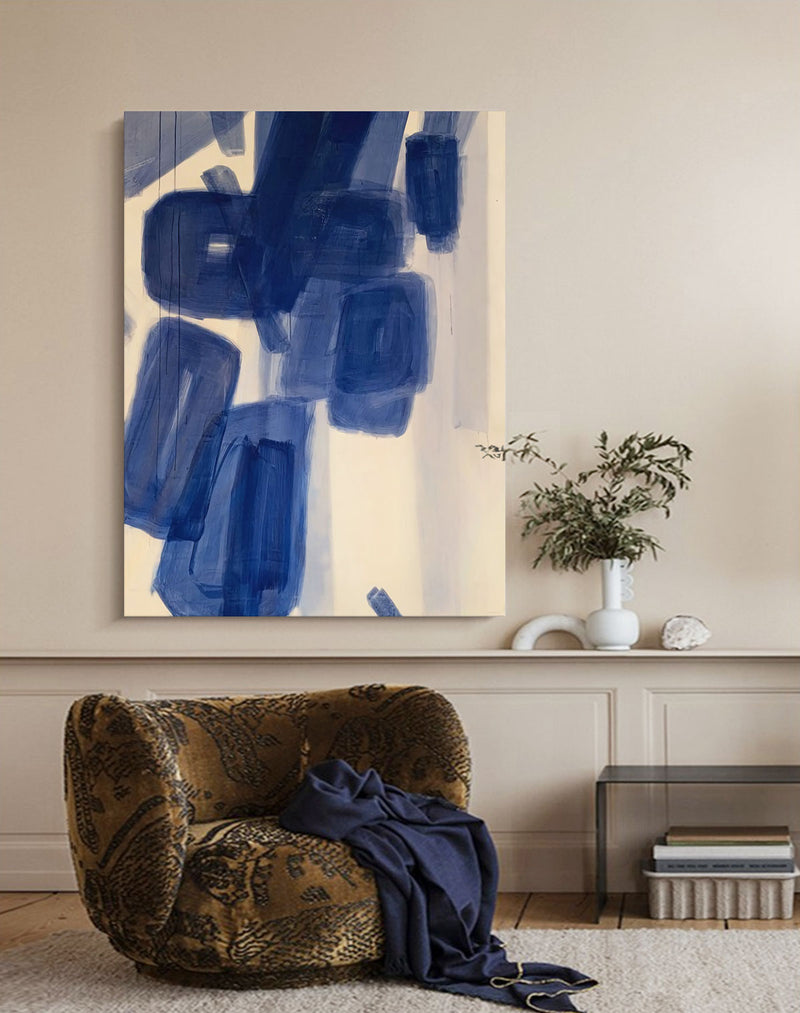 blue abstract minimalist geometric painting contemporary minimalist art for living room