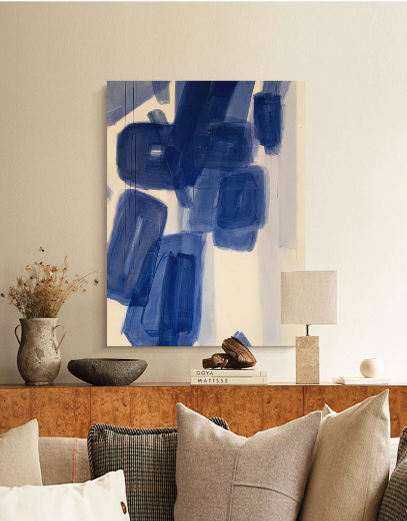 blue abstract minimalist geometric painting contemporary minimalist art for living room