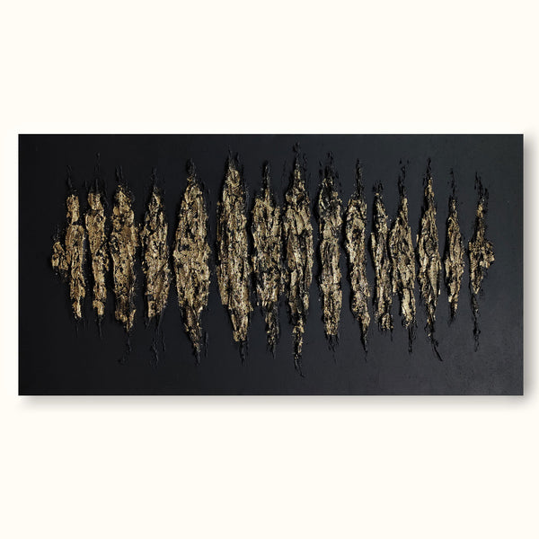 Oversized Textured Abstract Minimalist Painting Extra Large Minimal Wall Art Black And Gold For Living Room